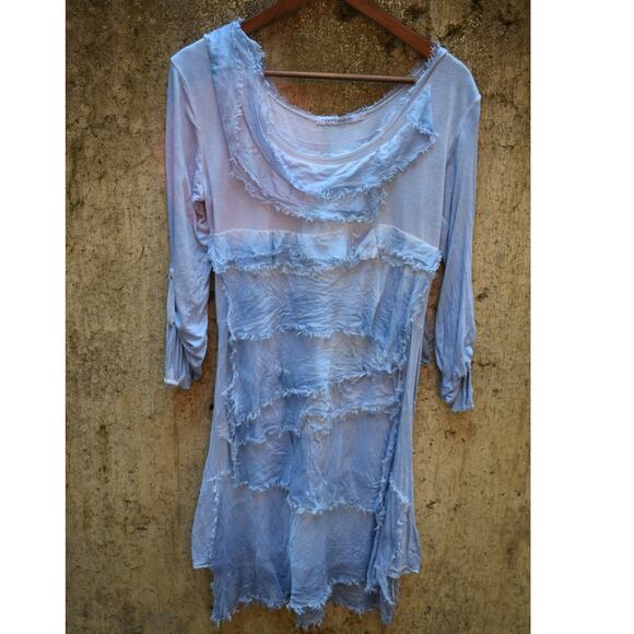 Tempo Paris Light Blue Layered Fringe Hem Tunic Dress Women’s Size L - Picture 1 of 3
